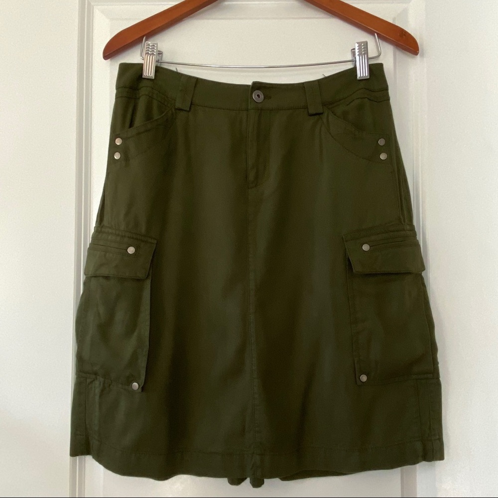 Olive Green Riveted Utility Cargo Mini Skirt w Pockets Coldwater Creek Size 6